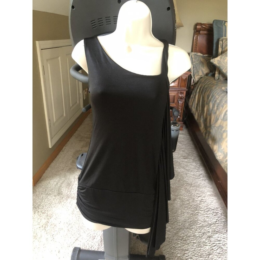 BEBE BLACK Halter Top Sexy Deep V-neck Pleated Drapery Linen Fashion Women’s S